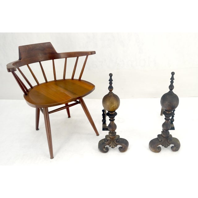 Pair of Large & Heavy Brass 23" Tall Ball Shape End Irons c.1900s For Sale - Image 9 of 9