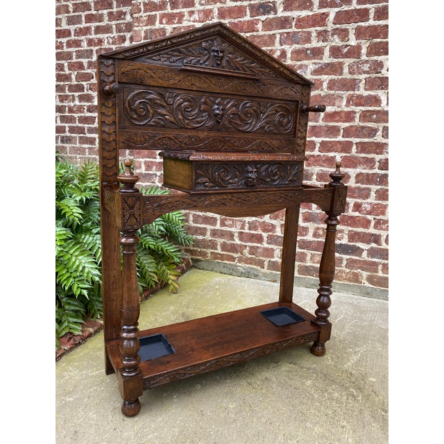 Late 19th Century Antique English Oak Umbrella Stand Hall Tree Stick