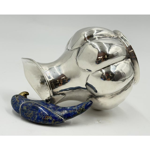 1970s Los Castillo Taxco Silver Plate & Lapis Parrot Pitcher For Sale - Image 11 of 18