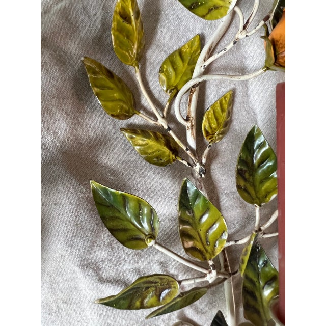 Vintage Italian Floral Rose Tole Wall Mounted Candle Holder - a Pair For Sale - Image 4 of 12