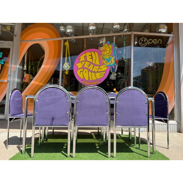 1970s Postmodern Italian Chrome & Glass Dining Table + 8 Chairs For Sale - Image 14 of 16