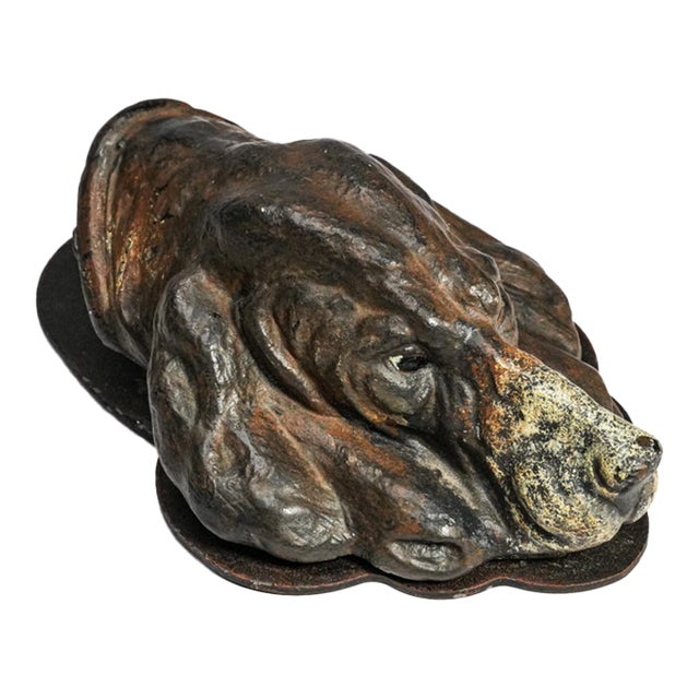 Whimsical Antique Cold Painted Bloodhound Dog Document Clip Desk Tidy Paper Holder English Country Home Decor For Sale