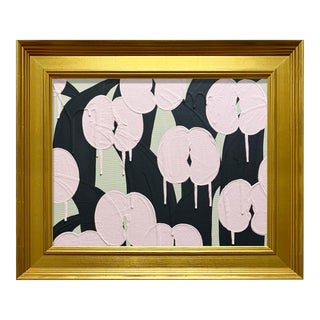 Ron Giusti Mini Modern Orchid Cream Light Pink Charcoal Acrylic Painting For Sale