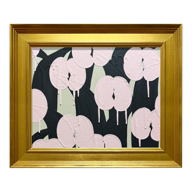 Ron Giusti Mini Modern Orchid Cream Light Pink Charcoal Acrylic Painting For Sale