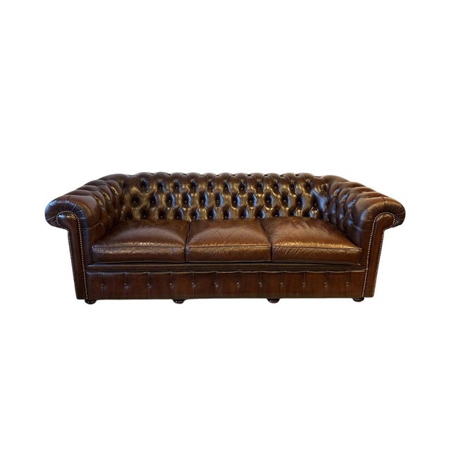 Vintage Brown Leather Chesterfield Sofa For Sale - Image 4 of 9