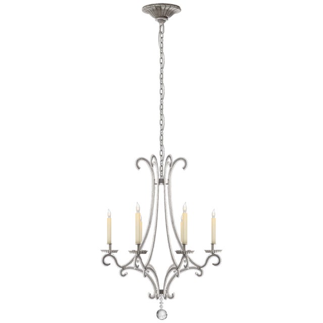 Chapman & Myers for Visual Comfort Signature Oslo Small Chandelier in Burnished Silver Leaf with Crystal For Sale