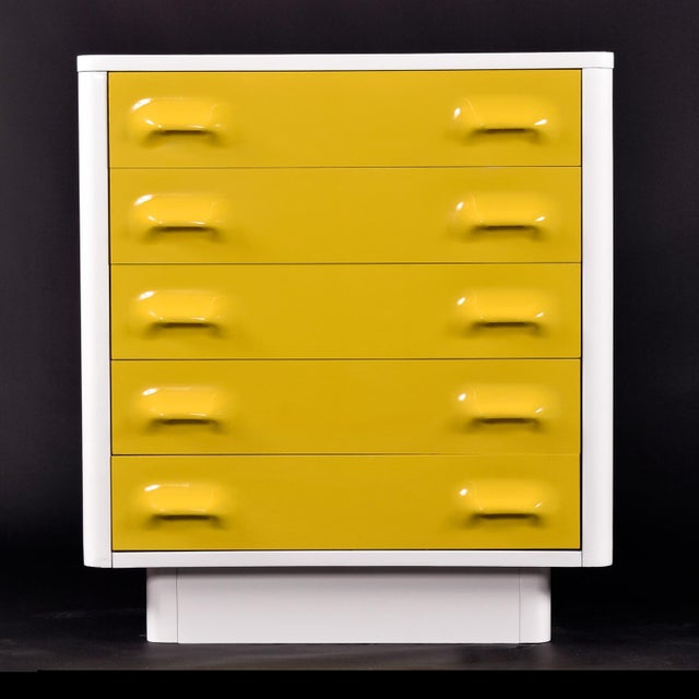 Mid-Century Modern Restored Raymond Loewy Inspired Yellow Chapter One Highboy Dresser Chest For Sale - Image 3 of 14