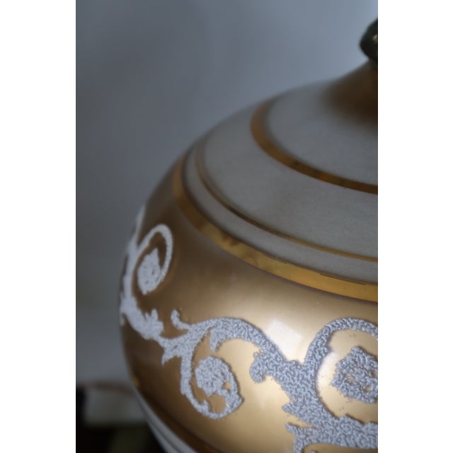 Vintage Hollywood Regency Gold and White Satin Glass Table Lamp For Sale In Washington DC - Image 6 of 18