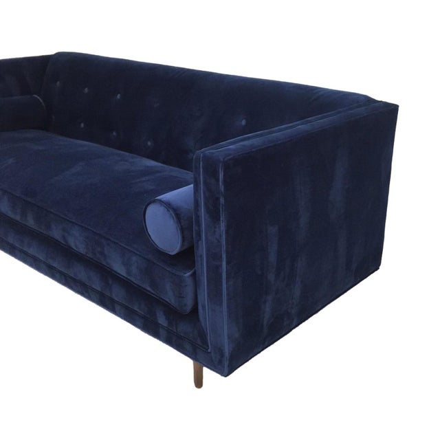 Custom Blue Velvet Tufted Sofa Chairish