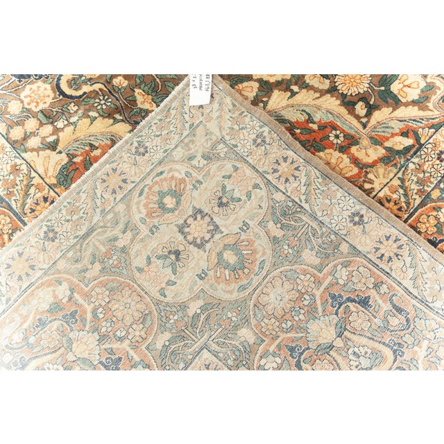 Brown Early 20th Century Persian Kirman Bold Botanic Brown Green Yellow Wool Rug For Sale - Image 8 of 8