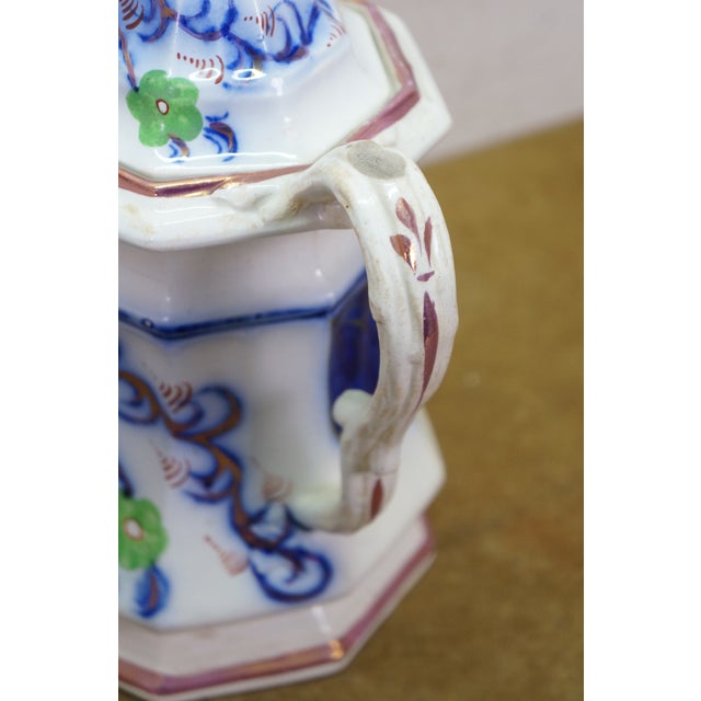 4 Antique Gaudy Welsh Ironstone Cobalt Blue Floral Teapot Pitcher & Bowls For Sale - Image 12 of 18