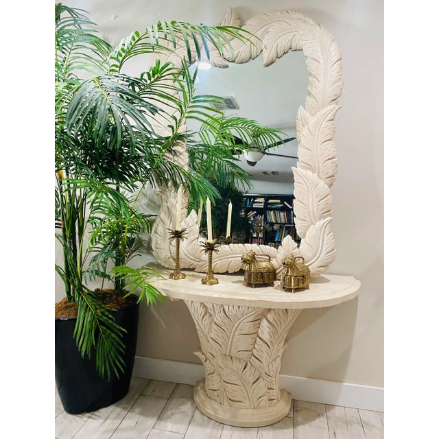 The most beautiful Substantial carved console & matching wall mirror in the manner of Serge Roche. If you are looking for...