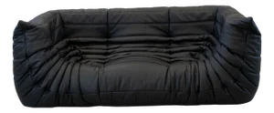 Vintage Two-Seat Togo Sofa with Arms in Black Leather by Michel Ducaroy for Ligne Roset, 1970s