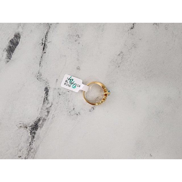 Marquise Blue Topaz Ring with Diamond Accents 14k Yellow Gold, Size 3 For Sale In Los Angeles - Image 6 of 6
