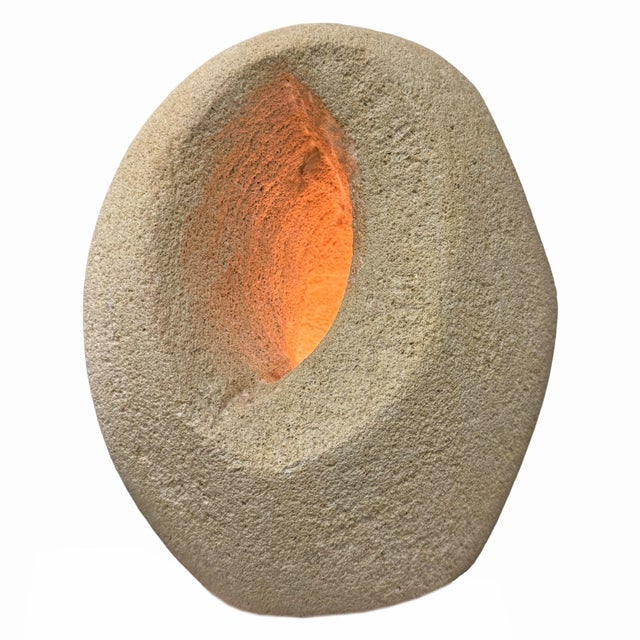 French Modernist Carved Stone Lamp For Sale - Image 9 of 12