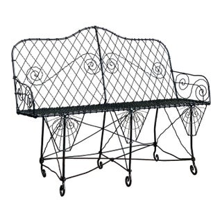 Late 20th Century Regency Trellis Wrought Iron Bench For Sale