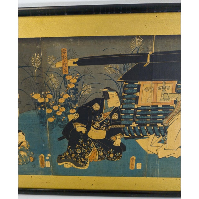 Paper 19th Century Japanese Ukiyo-E Woodblock Triptych Print by Kunisada Toyokuni III For Sale - Image 7 of 12