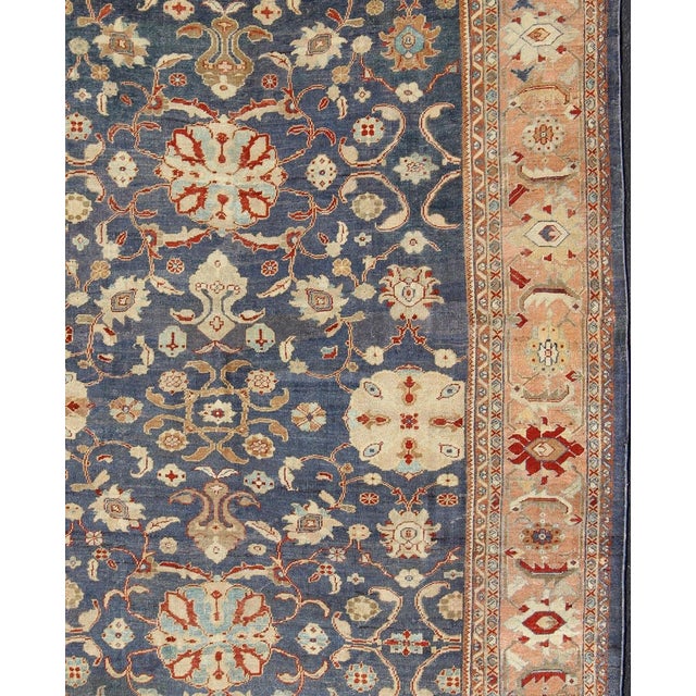 Measures: 8'8 x 11'3 Antique Sultanabad Ziegler Persian Rug with Purple Blue Background & Soft Coral Border. Antique...