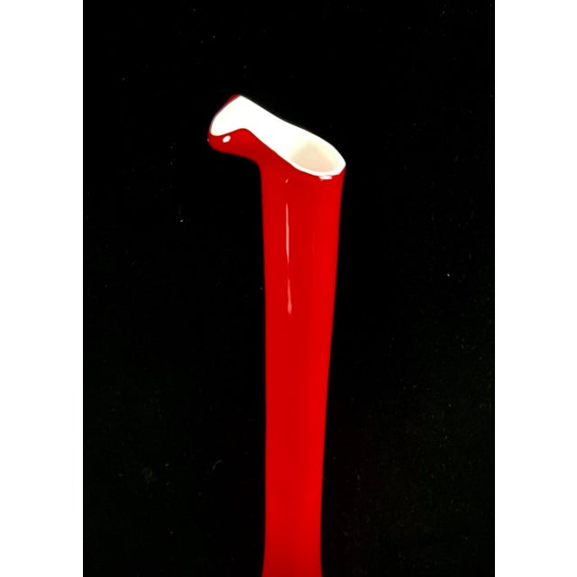 19" Mid 20th Century Italian Cased Ruby Red & Opalina Glass Ewer — Murano / Empoli Style For Sale - Image 11 of 12
