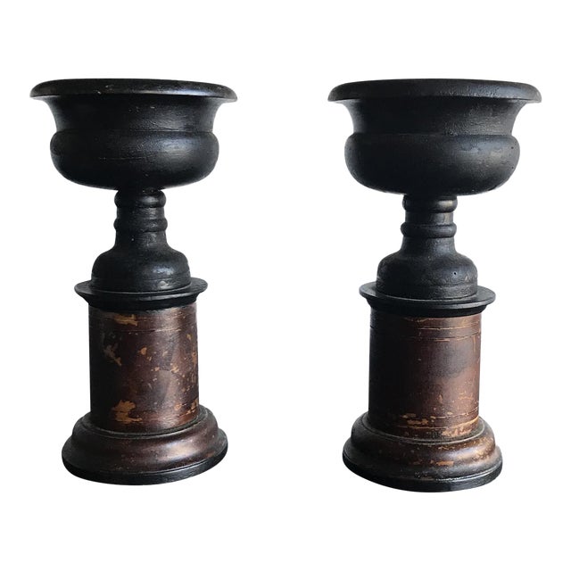 Wooden Turned Vessels on Stand - A Pair For Sale