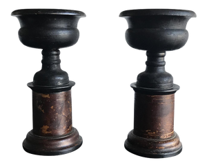 Wooden Turned Vessels on Stand - A Pair