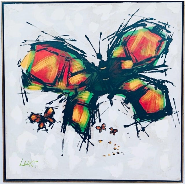 Vintage Abstract Mid Century Modern Lee Reynolds Insp Oil Butterfly Painting Framed For Sale - Image 13 of 13