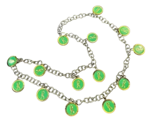 1990s Costume Jewelry Green Logo Chain Necklace by Roberta Di Camerino