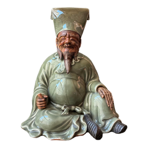 Antique Edo Era Celadon Sanda Ware Figurine by Kinkodo Kisuke, 9", (Condition)
