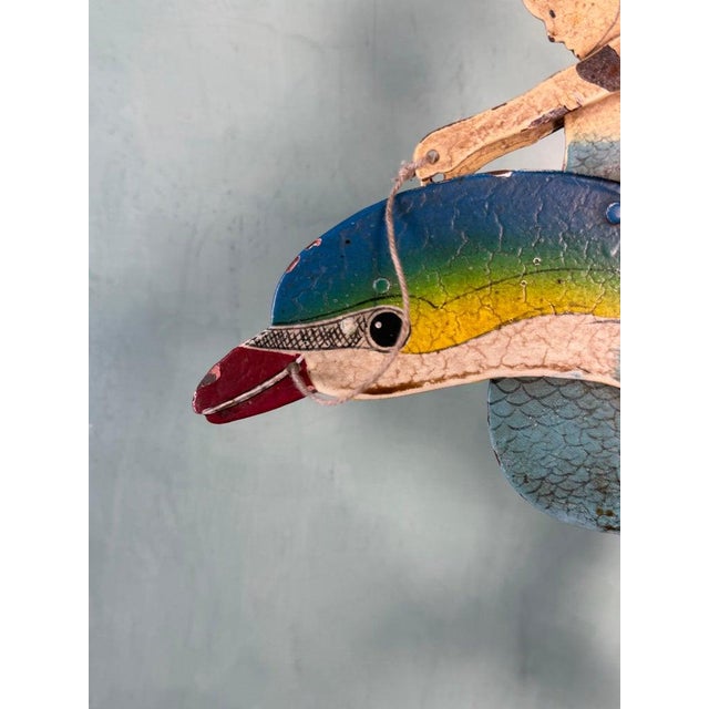 Blue Vintage Folk Art Dolphin Rider Balancing Kinetic Sculpture For Sale - Image 8 of 9