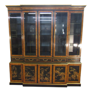 Drexel Oriental Paint Decorated Breakfront China Cabinet