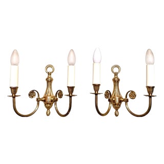 Mid-20th Century 2-Arm Brass Wall Lights, Denmark, Set of 2 For Sale