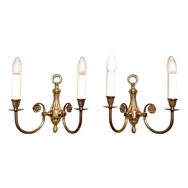 Mid-20th Century 2-Arm Brass Wall Lights, Denmark, Set of 2 For Sale