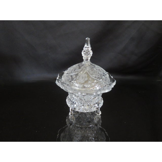 Glass 1950s Cut Crystal Footed Lidded Candy Dish Bowl With Rose and Diamond Pattern For Sale - Image 7 of 7