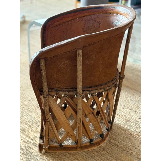Vintage Mexican folk art adult chair Equipale chair is in good condition and photos depict condition Measures Back 28.5”...