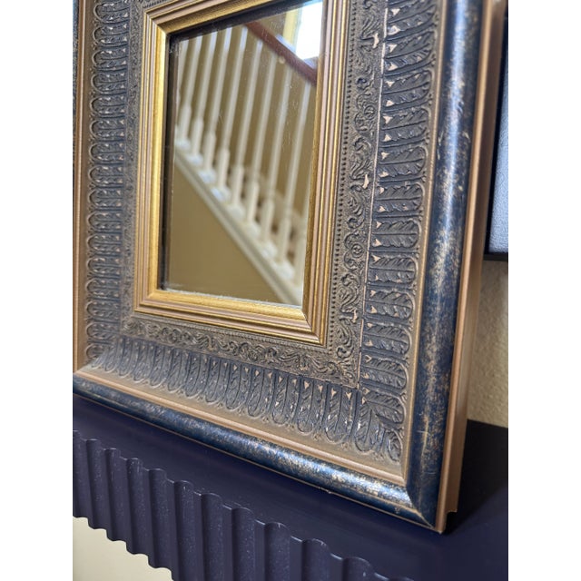 Vintage Traditional Baroque Ornate Wood Black & Gold Accent Wall Mirror For Sale - Image 4 of 6