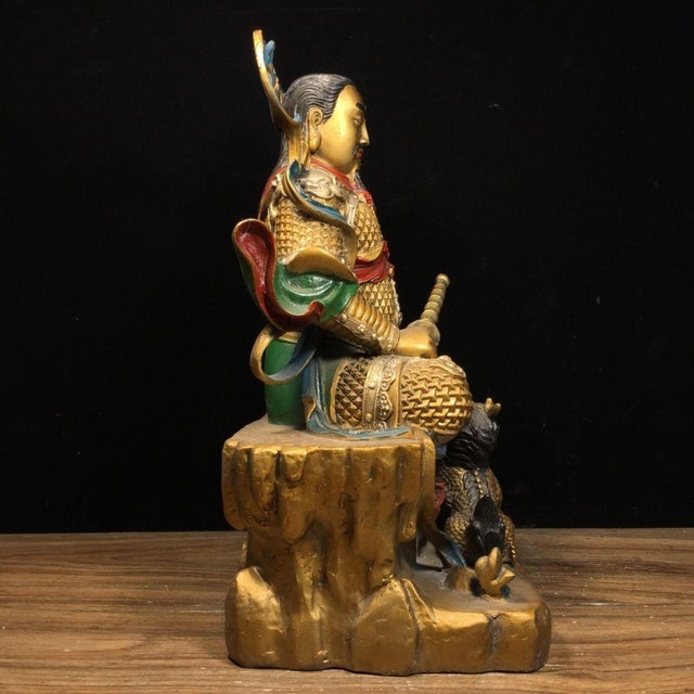 Copper Zhenwu Emperor With Mythical Beast, 12" H For Sale - Image 9 of 9