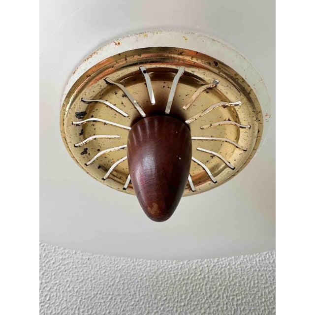 Pendant Lamp in Brass and Teak with Frosted Glass, Italy, 1980s For Sale - Image 11 of 18