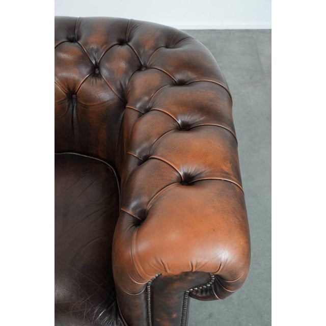 Brown English Style Brown Cowhide Chesterfield Armchair For Sale - Image 8 of 17