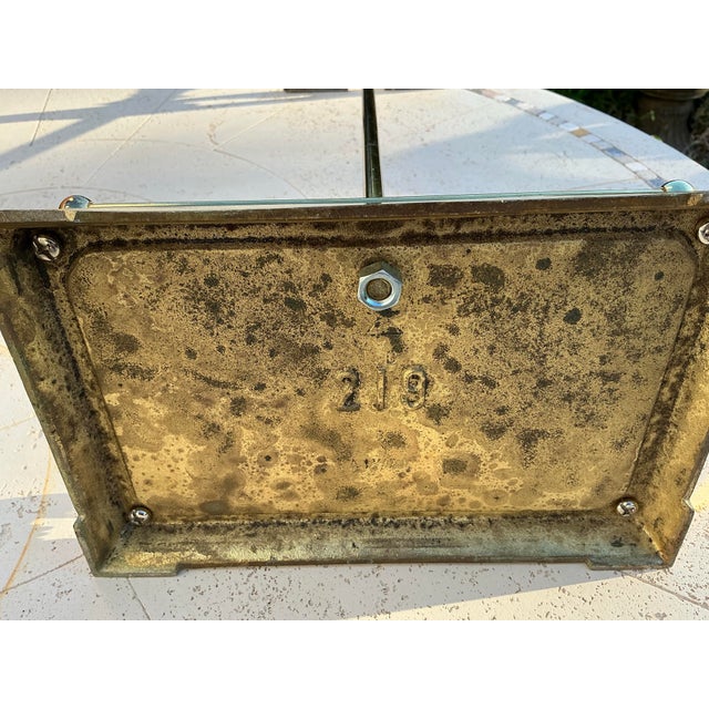 Hollywood Regency Vintage Brass Fireplace Tool Set With Hammered Hearth Stand and Glass Shelf Base For Sale - Image 3 of 12