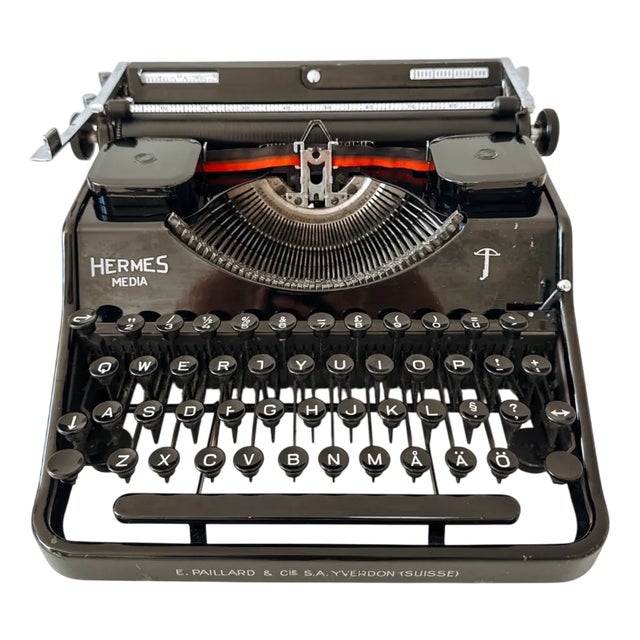Vintage Hermes Media Black Typewriter from Paillard, 1940s For Sale