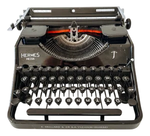 Vintage Hermes Media Black Typewriter from Paillard, 1940s
