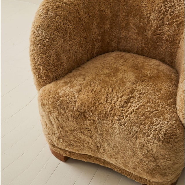 1940s Danish Sheepskin Club Chair, Beechwood Frame, 1940's. For Sale - Image 5 of 8