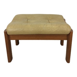 Danish Modern Ottoman With Teak Frame and Leather Upholstery For Sale