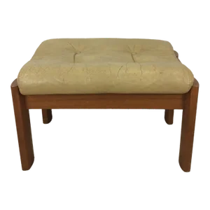 Danish Modern Ottoman With Teak Frame and Leather Upholstery