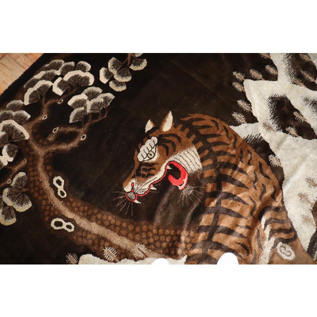 Antique Zabihi Collection Chinese Tiger Pictorial Large Square Rug - 7'3" x 8'1" For Sale In New York - Image 6 of 12