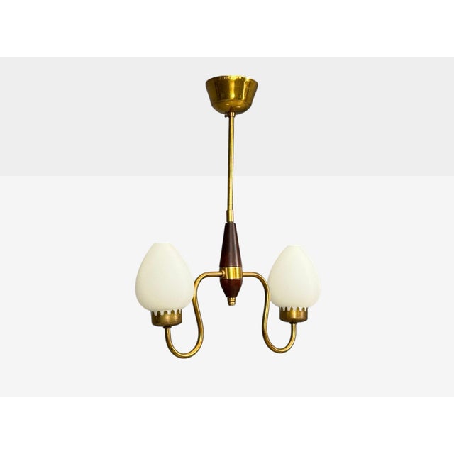 1960s Swedish Modern, Pendant Light, Wood, Brass, Glass, 1960s For Sale - Image 5 of 9