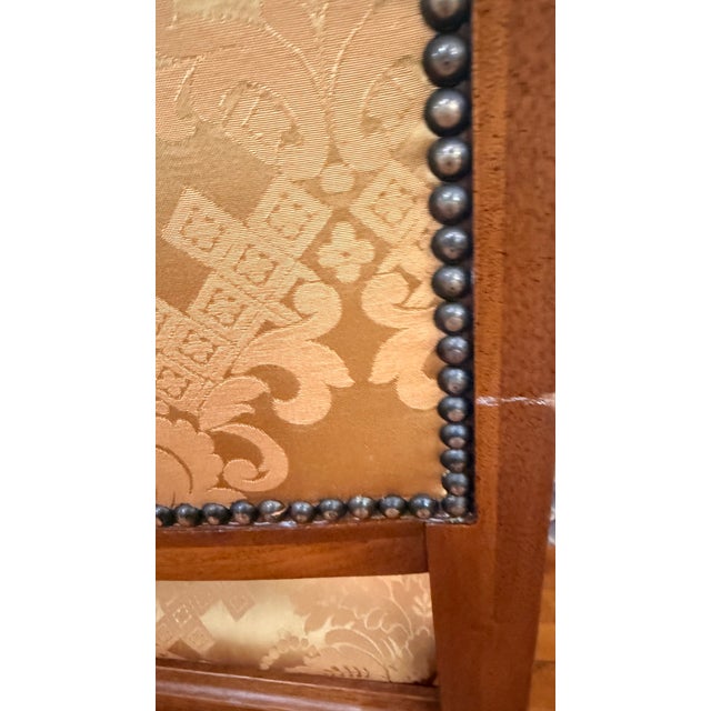 Pair of Henredon Grand Provenance Neoclassical Dining Side Chairs in Gold Damask Upholstery For Sale - Image 10 of 15
