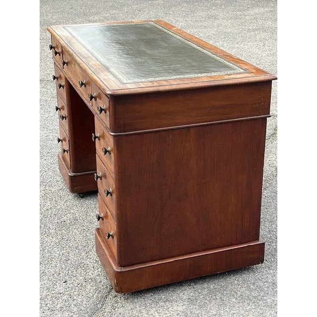 Victorian Mahogany Pedestal Desk with Green Top For Sale - Image 10 of 13
