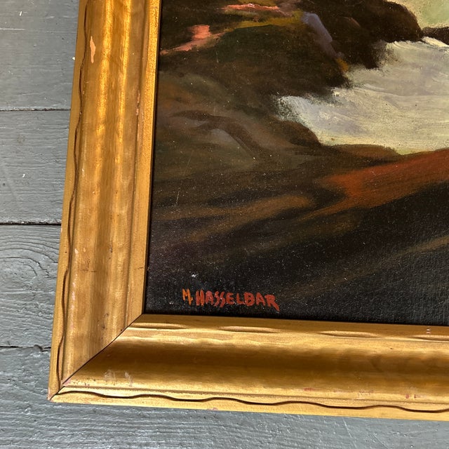 1960’s impressionist sunset seascape painting. Signed and framed. Some damage on frame pictured. Measures 30x15/ 33.5x18.5...