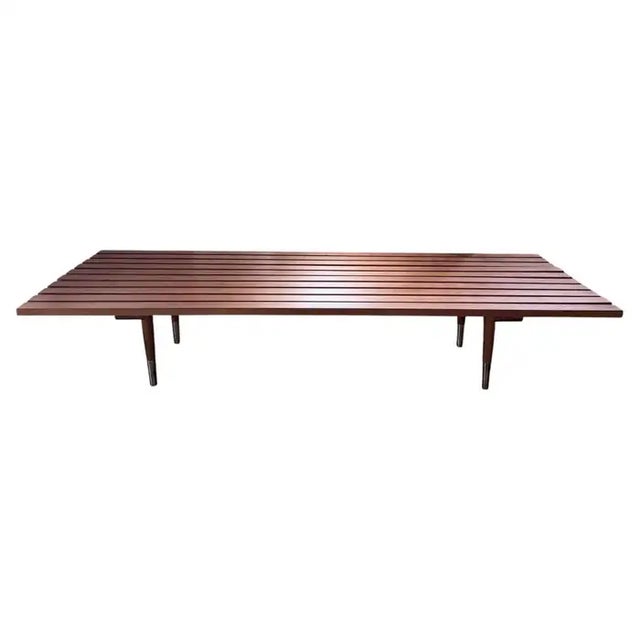 Kravet George Nelson Style Mid Century Modern Slatted Wood Bench Daybed Tufted Cushion For Sale - Image 4 of 9